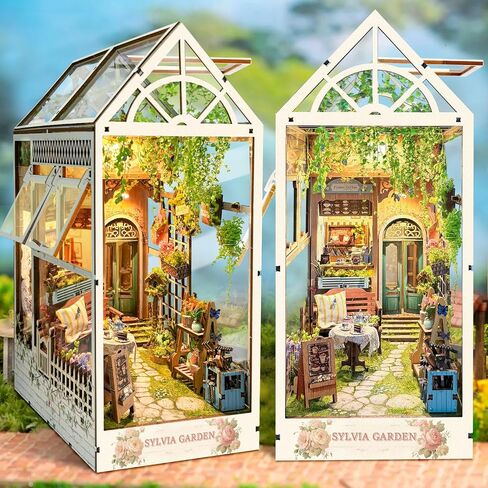 CRIOLPO Book Nook Kit - مجموعة ألغاز خشبية ثلاثية الأبعاد - بيت الدمى المصغر للبالغين والمراهقين، يتميز بأضواء استشعار LED لديكور رف الكتب الساحر (غرفة الزهور) in Saudi Arabia