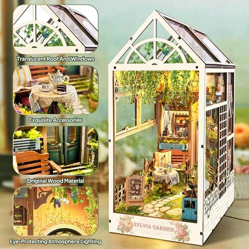 CRIOLPO Book Nook Kit - مجموعة ألغاز خشبية ثلاثية الأبعاد - بيت الدمى المصغر للبالغين والمراهقين، يتميز بأضواء استشعار LED لديكور رف الكتب الساحر (غرفة الزهور) in Saudi Arabia