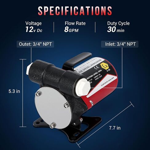GAOMON 12V Fuel Transfer Pump, Diesel Transfer Pump with Nozzle Hose for Gasoline, Diesel, Kerosene, 8 GPM Self Priming DC Electric Diesel Fuel Transfer Pump Kit, Black in Saudi Arabia