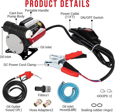 GAOMON 12V Fuel Transfer Pump, Diesel Transfer Pump with Nozzle Hose for Gasoline, Diesel, Kerosene, 8 GPM Self Priming DC Electric Diesel Fuel Transfer Pump Kit, Black in Saudi Arabia