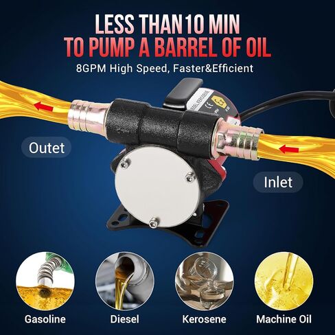 GAOMON 12V Fuel Transfer Pump, Diesel Transfer Pump with Nozzle Hose for Gasoline, Diesel, Kerosene, 8 GPM Self Priming DC Electric Diesel Fuel Transfer Pump Kit, Black in Saudi Arabia