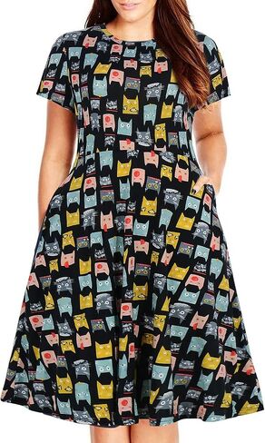 Nemidor Women's Round Neck Summer Casual Plus Size Fit and Flare Midi Dress with Pocket NEM169 in Saudi Arabia