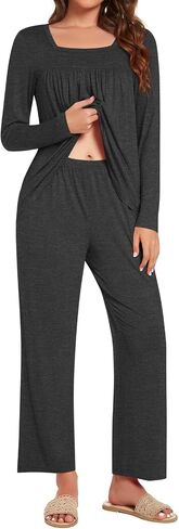 Anydeer Women's Pajamas Sets Long Sleeve 2 Piece Fall Lounge Set Soft Pjs Long Pant With Pockets in Saudi Arabia