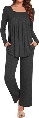 Anydeer Women's Pajamas Sets Long Sleeve 2 Piece Fall Lounge Set Soft Pjs Long Pant With Pockets in Saudi Arabia