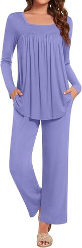 Anydeer Women's Pajamas Sets Long Sleeve 2 Piece Fall Lounge Set Soft Pjs Long Pant With Pockets in Saudi Arabia
