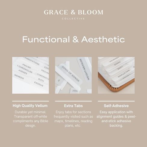 Portable Bible tabs | Cute Vellum Paper Bible Tabs for Men & Women | Journaling Tabs for Bible | Boho Bible Tabs | Bible Book Tabs | Book Navigator - Minimalist Bible tabs | Sticky Bible Tabs in Saudi Arabia
