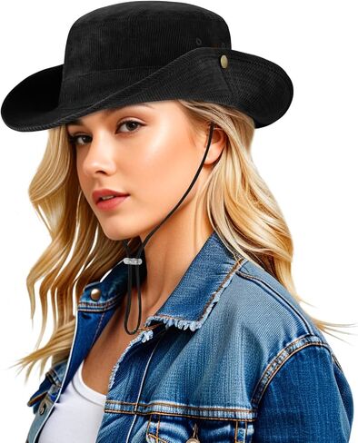 DOCILA Corduroy Cowboy Hat for Women Cozy Western Cowgirl Bucket Sun Hats Packable Fisherman Boonie Cap in Saudi Arabia