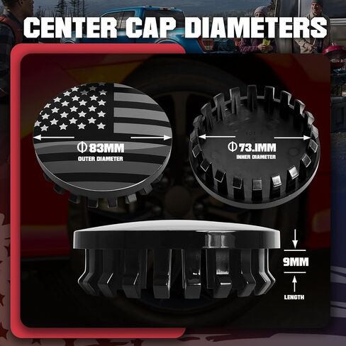 83MM 3.25 Inch Wheel Center Caps Rim Wheel Center Hub Caps, Pack of 4 Gloss Black with American Flag in Kuwait
