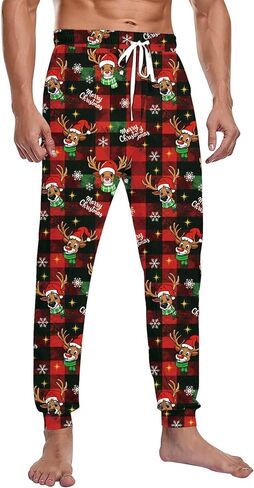 Men's Christmas Fleece Jogger Pajama Pant Funny Holiday Graphic Lounge Sleep Pants with Pockets in Kuwait