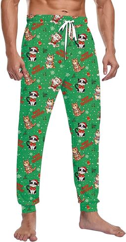 Men's Christmas Fleece Jogger Pajama Pant Funny Holiday Graphic Lounge Sleep Pants with Pockets in Kuwait