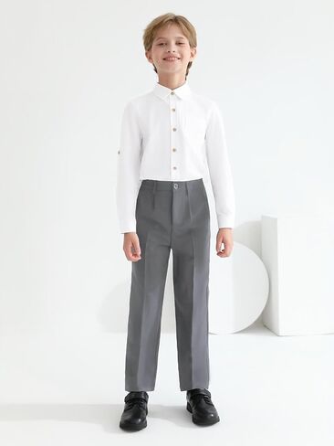 Haloumoning Boys Dress Pants Kids Adjustable Waist Regular Fit Straight Suit Pants School Uniform Trousers 5-14 Years in Saudi Arabia