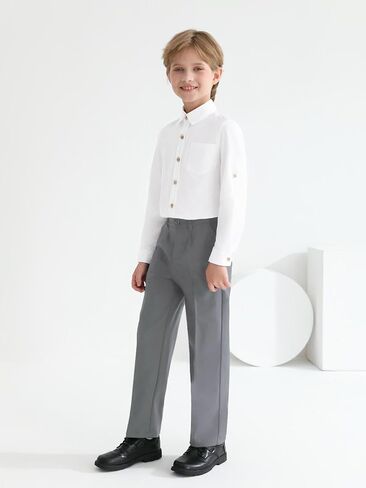 Haloumoning Boys Dress Pants Kids Adjustable Waist Regular Fit Straight Suit Pants School Uniform Trousers 5-14 Years in Saudi Arabia
