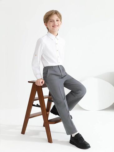 Haloumoning Boys Dress Pants Kids Adjustable Waist Regular Fit Straight Suit Pants School Uniform Trousers 5-14 Years in Saudi Arabia