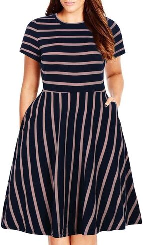 Nemidor Women's Round Neck Summer Casual Plus Size Fit and Flare Midi Dress with Pocket NEM169 in Saudi Arabia