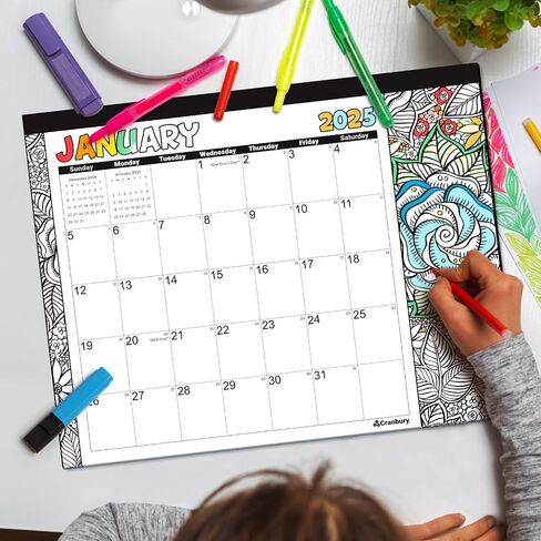 CRANBURY Coloring Desk Calendar 2026, 13.25x17" Doodle Deskpad Calendar or Large Hanging Wall Planner, Includes Planner Stickers, 14 Months, Use Nov 2025 to Dec 2026 in Saudi Arabia