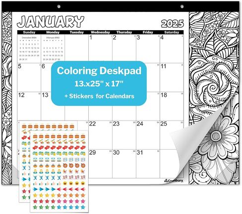 CRANBURY Coloring Desk Calendar 2026, 13.25x17" Doodle Deskpad Calendar or Large Hanging Wall Planner, Includes Planner Stickers, 14 Months, Use Nov 2025 to Dec 2026 in Saudi Arabia