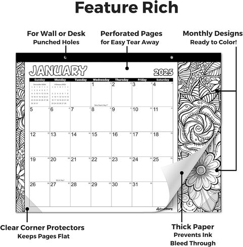 CRANBURY Coloring Desk Calendar 2026, 13.25x17" Doodle Deskpad Calendar or Large Hanging Wall Planner, Includes Planner Stickers, 14 Months, Use Nov 2025 to Dec 2026 in Saudi Arabia