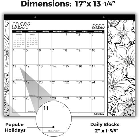 CRANBURY Coloring Desk Calendar 2026, 13.25x17" Doodle Deskpad Calendar or Large Hanging Wall Planner, Includes Planner Stickers, 14 Months, Use Nov 2025 to Dec 2026 in Saudi Arabia