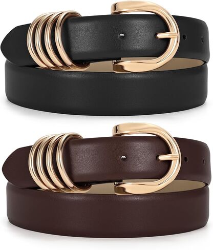 JASGOOD 2 Pack Women's Leather Belts for Jeans Pants Adjustable Fashion Ladies Dress Belts with Gold Buckle in Saudi Arabia