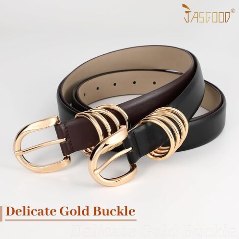 JASGOOD 2 Pack Women's Leather Belts for Jeans Pants Adjustable Fashion Ladies Dress Belts with Gold Buckle in Saudi Arabia