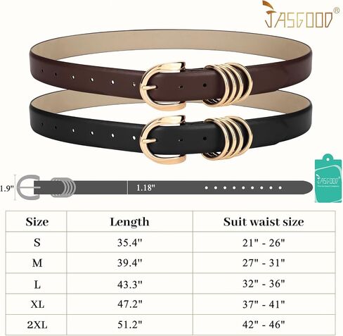 JASGOOD 2 Pack Women's Leather Belts for Jeans Pants Adjustable Fashion Ladies Dress Belts with Gold Buckle in Saudi Arabia