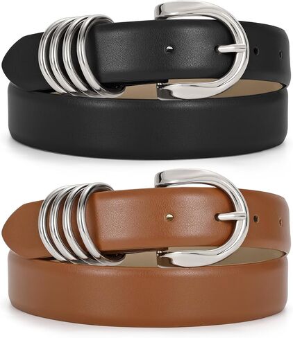 JASGOOD 2 Pack Women's Leather Belts for Jeans Pants Adjustable Fashion Ladies Dress Belts with Gold Buckle in Saudi Arabia