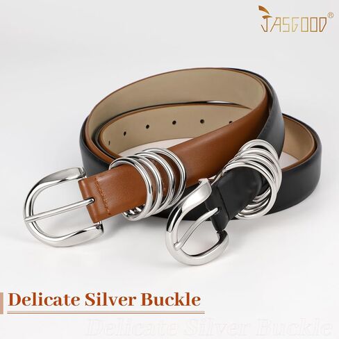 JASGOOD 2 Pack Women's Leather Belts for Jeans Pants Adjustable Fashion Ladies Dress Belts with Gold Buckle in Saudi Arabia