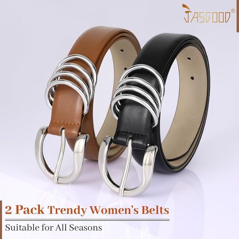 JASGOOD 2 Pack Women's Leather Belts for Jeans Pants Adjustable Fashion Ladies Dress Belts with Gold Buckle in Saudi Arabia