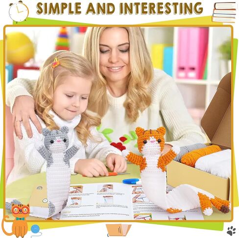 طقم كروشيه للمبتدئين - طقم كروشيه للقطط مع دروس فيديو خطوة بخطوة، طقم كروشيه للمبتدئين للبالغين، طقم كروشيه للحيوانات للأطفال، قطعتان من مجموعة الكروشيه المرجعية الطويلة للقطط (برتقالي ورمادي) in Kuwait