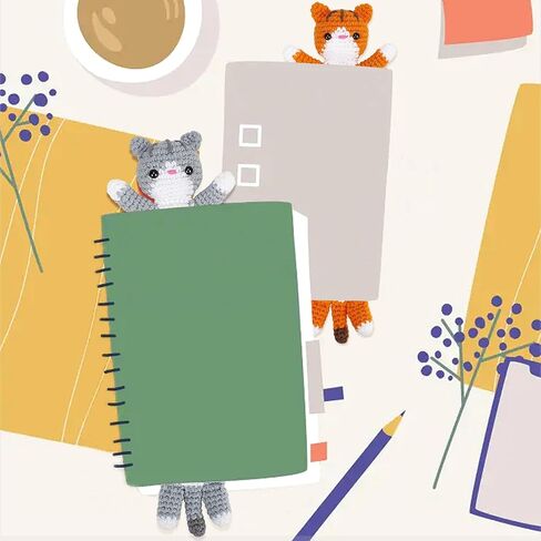 طقم كروشيه للمبتدئين - طقم كروشيه للقطط مع دروس فيديو خطوة بخطوة، طقم كروشيه للمبتدئين للبالغين، طقم كروشيه للحيوانات للأطفال، قطعتان من مجموعة الكروشيه المرجعية الطويلة للقطط (برتقالي ورمادي) in Kuwait