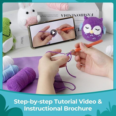 مجموعة حيوانات الكروشيه للمبتدئين، مجموعة أدوات حياكة الكروشيه للنساء البالغات والأطفال DIY مع فيديو خطوة بخطوة، دروس تعليمية سهلة لأطقم الكروشيه والخيوط والخطاف والإكسسوارات (بومة الضفدع الأرنب الأبيض) in Saudi Arabia