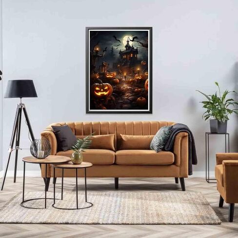LOMSIOY Diamond Art Painting Kits Halloween Style for Adults Paint with Diamond Art Pumpkin Lamp Ghost, Round Full Drill Crystal Rhinestone Crafts Gem Arts for Home Wall Decor 12x16 inch in Saudi Arabia