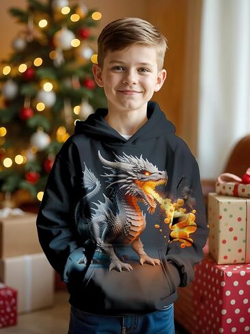 3D Printed Hoodies For Boys Girls Kids Sweatshirts Pullover Novelty Cool Clothes Black Red in Saudi Arabia