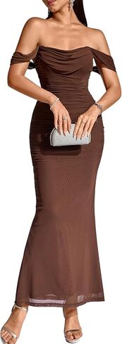 KUTUMAI Off The Shoulder Maxi Long Dress Corset Ruched Bodycon Formal Wedding Guest Dresses for Women in Saudi Arabia