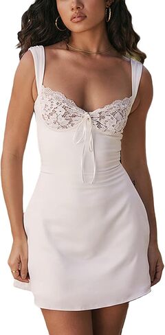 Women Lace Mini Dresses Low Cut Backless Short Dress Ruffle Flare A Line Bodycon Dress Party Club Dress Streetwear in Kuwait
