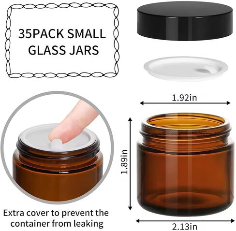 KEYWING 2oz Small Glass Jars, 35 Pack Amber Glass Cosmetic Jars with Black Lids, Round Sample Container with Inner Liners for Cream, Lotions, Powders and Ointments in Saudi Arabia