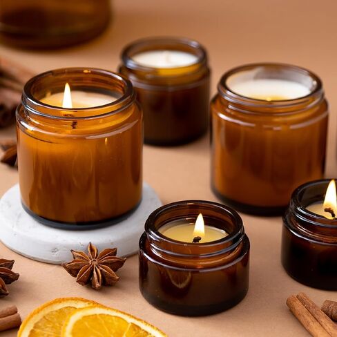 KEYWING 2oz Small Glass Jars, 35 Pack Amber Glass Cosmetic Jars with Black Lids, Round Sample Container with Inner Liners for Cream, Lotions, Powders and Ointments in Saudi Arabia