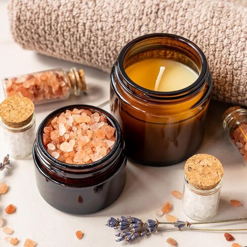 KEYWING 2oz Small Glass Jars, 35 Pack Amber Glass Cosmetic Jars with Black Lids, Round Sample Container with Inner Liners for Cream, Lotions, Powders and Ointments in Saudi Arabia