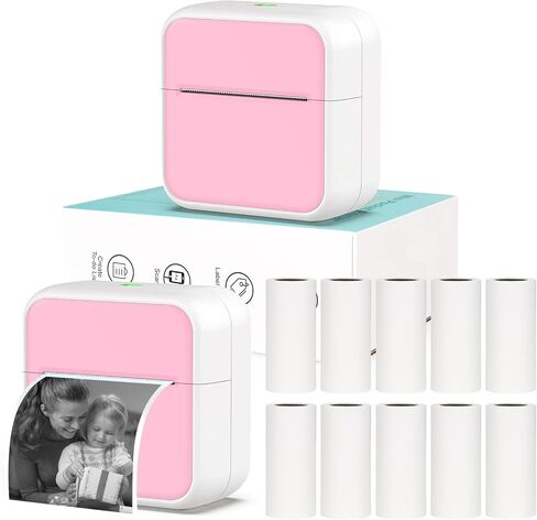 Mini Pocket Printer for iPhone/Android, Portable Mini Sticker Printer with 10 Rolls Non-Sticky Thermal Papers, Blue-Tooth Thermal Mini Printer for Journal Memo Notes Photo Study, White in Saudi Arabia