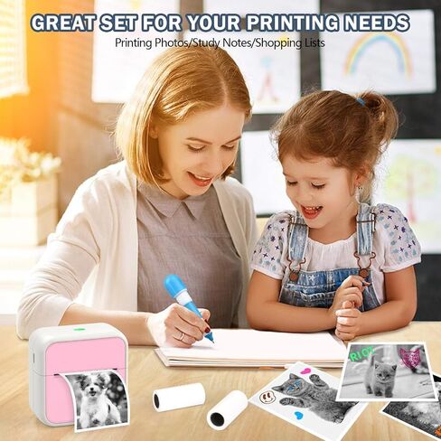 Mini Pocket Printer for iPhone/Android, Portable Mini Sticker Printer with 10 Rolls Non-Sticky Thermal Papers, Blue-Tooth Thermal Mini Printer for Journal Memo Notes Photo Study, White in Saudi Arabia