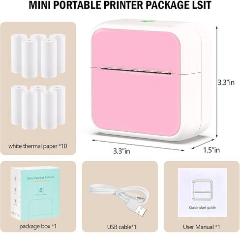 Mini Pocket Printer for iPhone/Android, Portable Mini Sticker Printer with 10 Rolls Non-Sticky Thermal Papers, Blue-Tooth Thermal Mini Printer for Journal Memo Notes Photo Study, White in Saudi Arabia