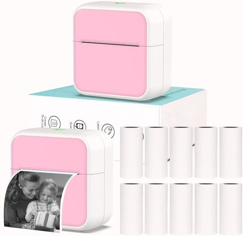 Mini Pocket Printer for iPhone/Android, Portable Mini Sticker Printer with 10 Rolls Non-Sticky Thermal Papers, Blue-Tooth Thermal Mini Printer for Journal Memo Notes Photo Study, White in Saudi Arabia