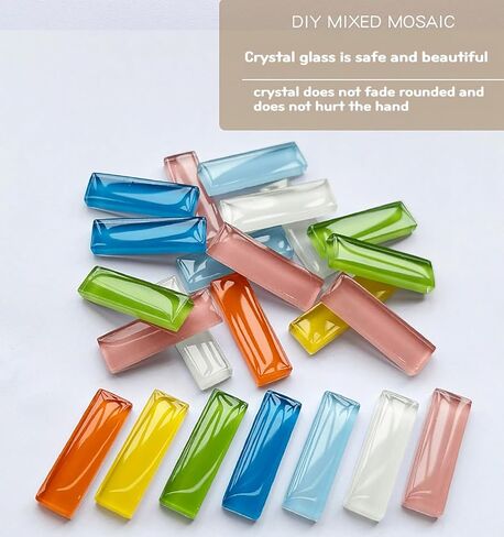 65 Pieces/200g Rectangular Glass Mosaic for DIY Picture Coasters, Home Mosaic Decoration (1.26 inch x 0.4 inch, Mixed Color Series) -White Yellow Pink Mixed in Kuwait