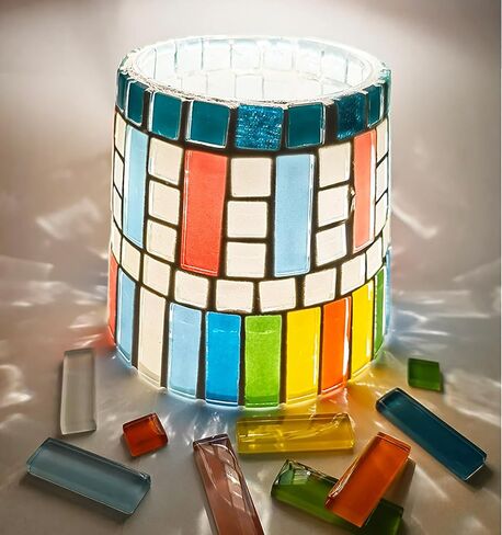 65 Pieces/200g Rectangular Glass Mosaic for DIY Picture Coasters, Home Mosaic Decoration (1.26 inch x 0.4 inch, Mixed Color Series) -White Yellow Pink Mixed in Kuwait