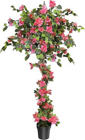 Artificial Outdoor Plants 5ft, Bougainvillea Artificial Faux Tree with Blooming Flower, Large Fake Plants with Plastic Pot, Artificial Tree Decoration for Home, Office, Garden, 1 PCS in Kuwait