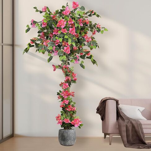Artificial Outdoor Plants 5ft, Bougainvillea Artificial Faux Tree with Blooming Flower, Large Fake Plants with Plastic Pot, Artificial Tree Decoration for Home, Office, Garden, 1 PCS in Kuwait