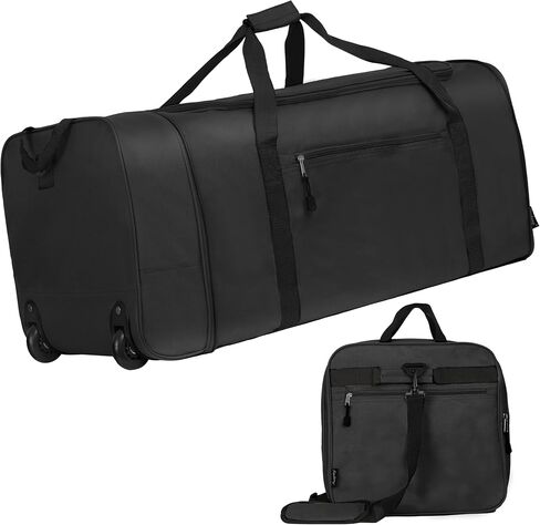 Finnhomy 100L Foldable Rolling Duffel Bag with 2 Wheels, Light Weight Travel Duffel bag with Large Loading Capacity, 32 inch Rolling Duffel bag with Shoulder Strap for Travel Camping Sports, black in Saudi Arabia