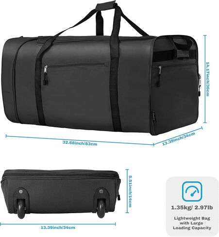 Finnhomy 100L Foldable Rolling Duffel Bag with 2 Wheels, Light Weight Travel Duffel bag with Large Loading Capacity, 32 inch Rolling Duffel bag with Shoulder Strap for Travel Camping Sports, black in Saudi Arabia
