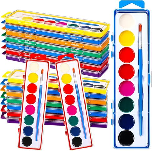 12 Pack 8 Colors Watercolor Paint Set for Kids Washable Watercolor Paint with Paintbrush for Classroom School Birthday Art Activities Halloween Christmas Party Supplies(Orange) in Saudi Arabia