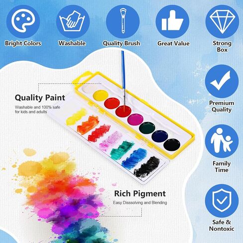 12 Pack 8 Colors Watercolor Paint Set for Kids Washable Watercolor Paint with Paintbrush for Classroom School Birthday Art Activities Halloween Christmas Party Supplies(Orange) in Saudi Arabia